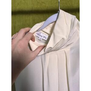 Rare Vintage Christian Dior Ivory Silk High Neck Blouse | Size 12